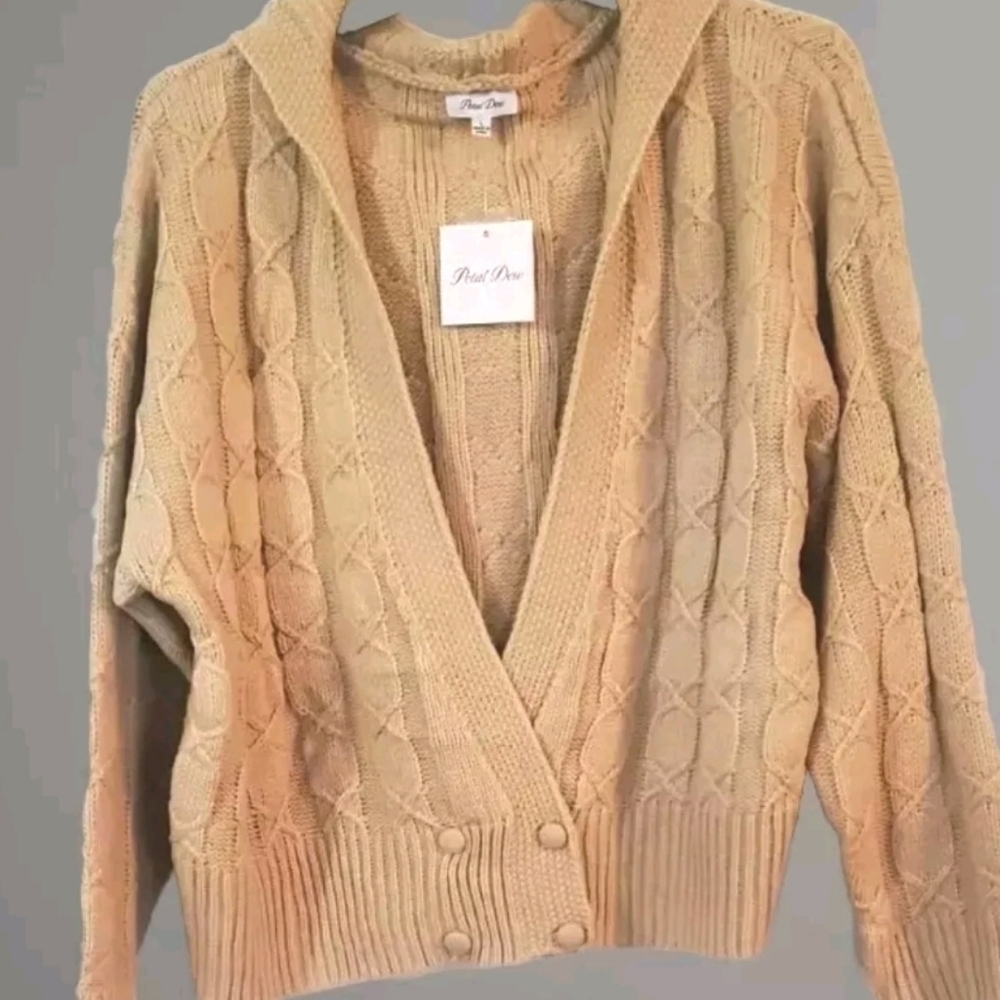 Petal Dew Beige Cable Knit Button Cardigan Sweater Large